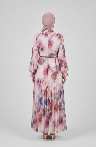 Floral Patterned Chiffon Dress 50001-01 Plum 50001-01