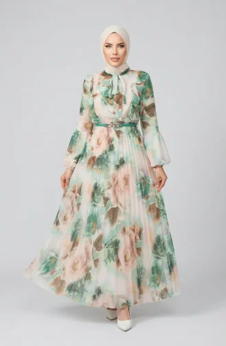 Chiffonkleid Mit Blumenmuster 50001-02 Grün 50001-02