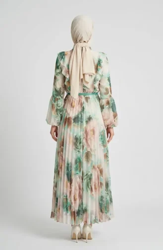 Chiffonkleid Mit Blumenmuster 50001-02 Grün 50001-02