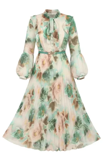 Chiffonkleid Mit Blumenmuster 50001-02 Grün 50001-02