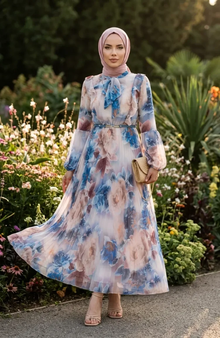 Chiffonkleid Mit Blumenmuster 50001-04 Blau 50001-04