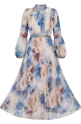 Chiffonkleid Mit Blumenmuster 50001-04 Blau 50001-04