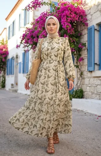 Chiffonkleid Mit Blattmuster 50009-01 Grün 50009-01
