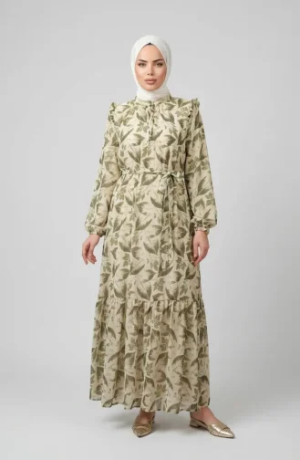 Chiffonkleid Mit Blattmuster 50009-01 Grün 50009-01