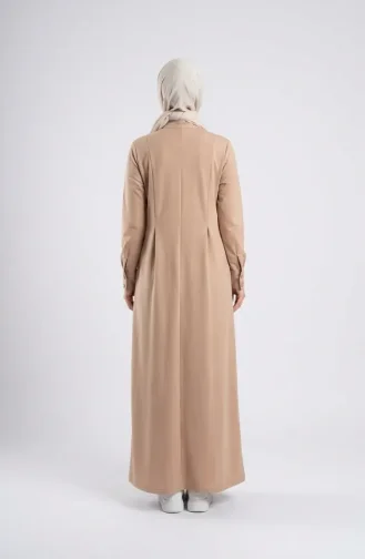 Pleated Buttoned Hijab Dress 71146-01 Beige 71146-01
