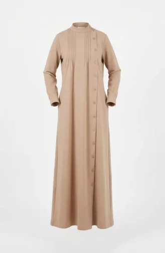 Pleated Buttoned Hijab Dress 71146-01 Beige 71146-01