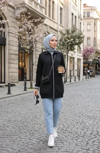 معطف مبطن بسحاب 71217-02 أسود 71217-02