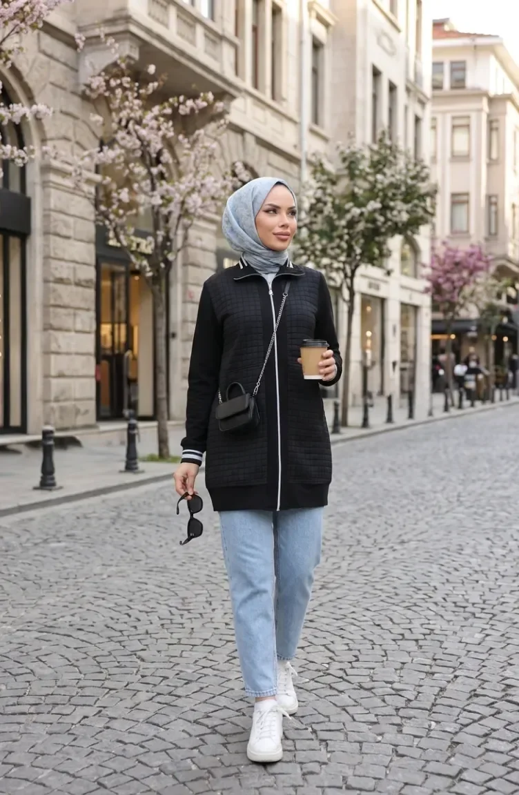 معطف مبطن بسحاب 71217-02 أسود 71217-02