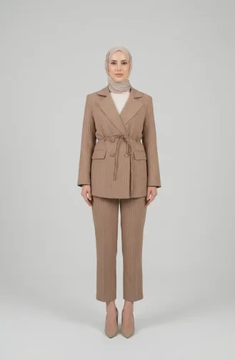 Ensemble Deux Pièces Veste Et Pantalon Rayés à Boutons 50021-03 Vison 50021-03