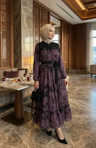 Robe En Mousseline Avec Détails En Dentelle 50013-01 Violet 50013-01