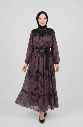 Robe En Mousseline Avec Détails En Dentelle 50013-01 Violet 50013-01