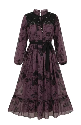 Robe En Mousseline Avec Détails En Dentelle 50013-01 Violet 50013-01