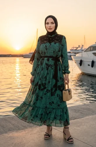 Chiffonkleid Mit Spitzendetails 50013-02 Grün 50013-02