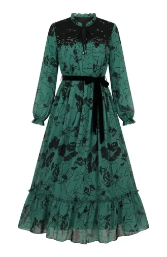 Chiffonkleid Mit Spitzendetails 50013-02 Grün 50013-02