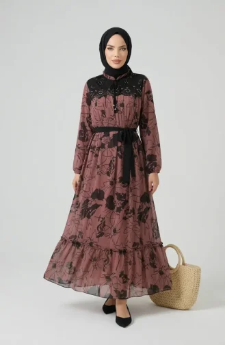Lace Detail Chiffon Dress 50013-04 Onion Peel 50013-04