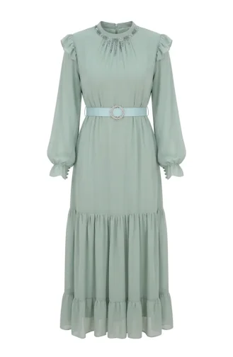 Perlenbesetztes Chiffonkleid 50014-02 Hellgrün 50014-02