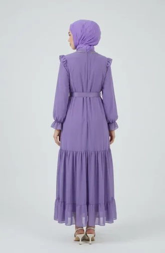 Boncuk Detaylı Şifon Elbise 50014-03 Lila