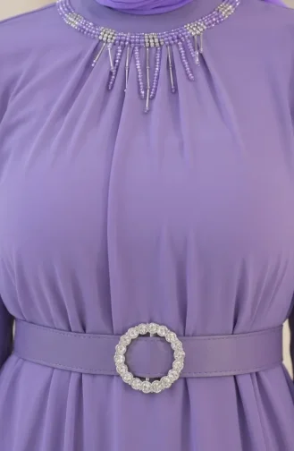 Boncuk Detaylı Şifon Elbise 50014-03 Lila