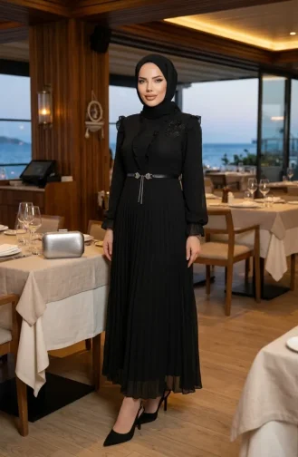 Robe En Mousseline à Volants 50016-03 Noire 50016-03