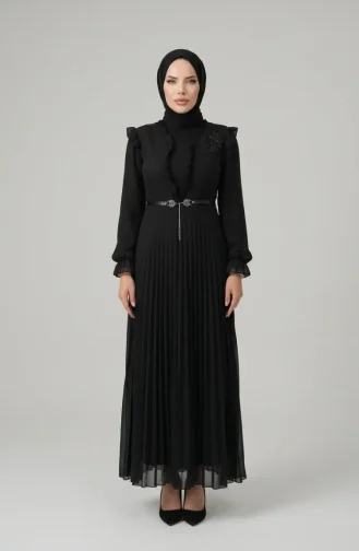 Robe En Mousseline à Volants 50016-03 Noire 50016-03