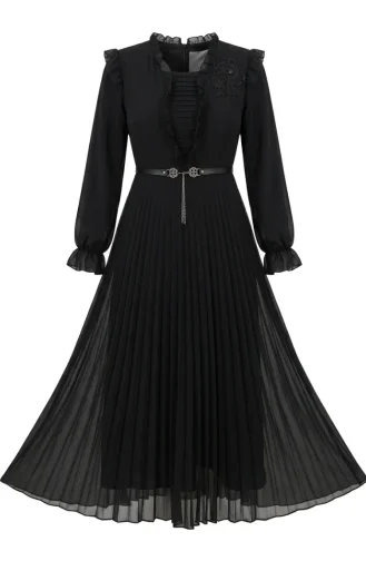 Robe En Mousseline à Volants 50016-03 Noire 50016-03