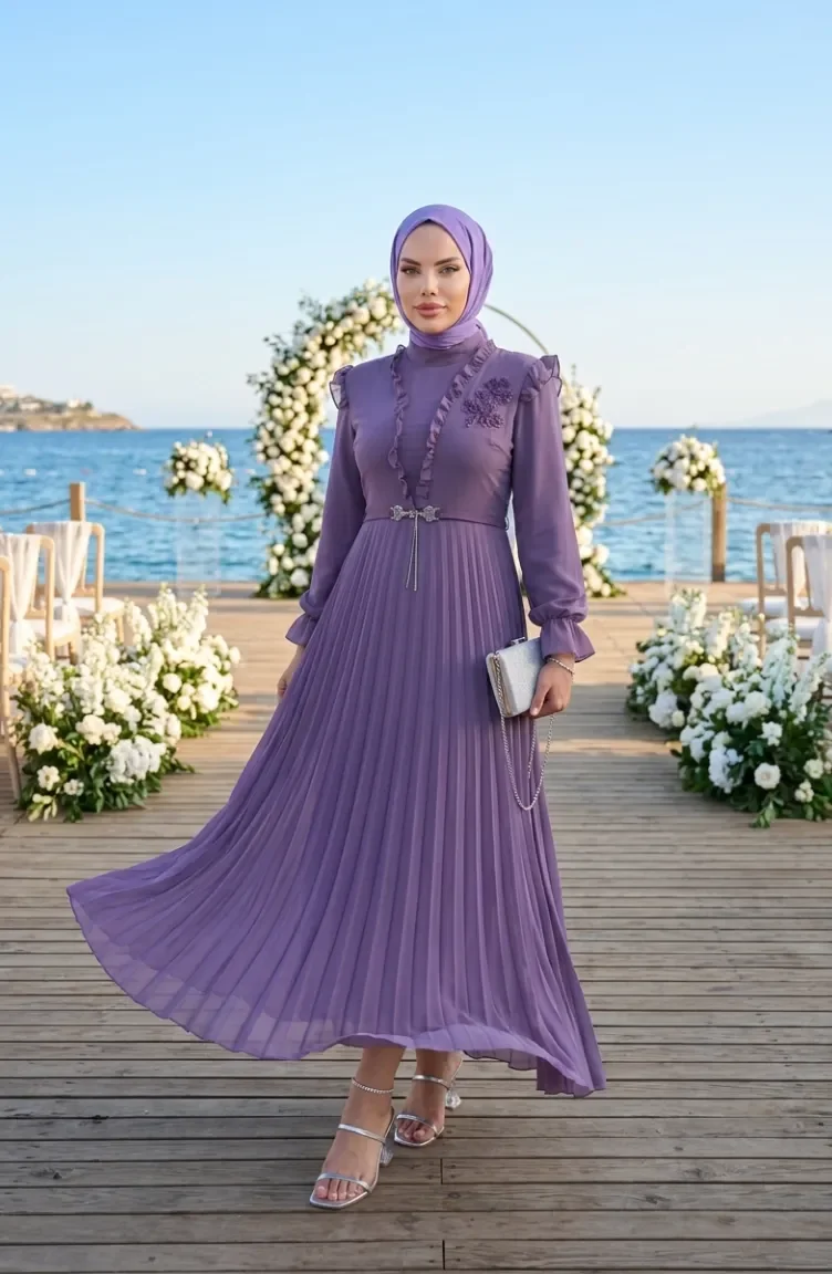 Chiffonkleid Mit Rüschendetails 50016-04 Lila 50016-04