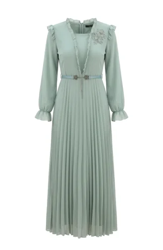 Chiffonkleid Mit Rüschendetails 50016-05 Salbeigrün 50016-05