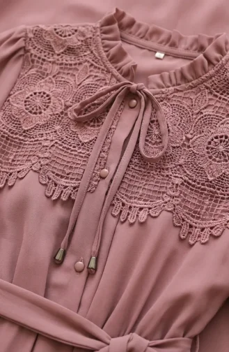 Chiffonjurk Met Guipuredetails En Riem 50019-02 Uienschil 50019-02
