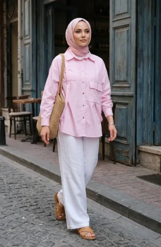 Gestreifte Bluse Mit Rundhalsausschnitt 71414-01 Rosa 71414-01