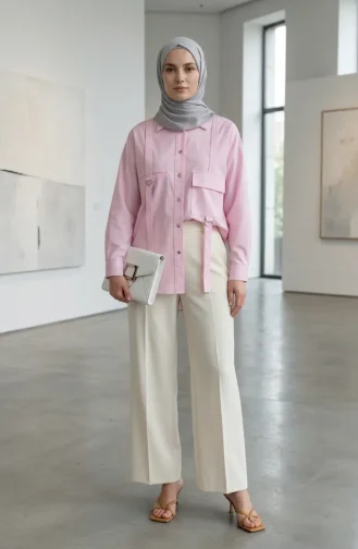 Gestreifte Bluse Mit Rundhalsausschnitt 71414-01 Rosa 71414-01