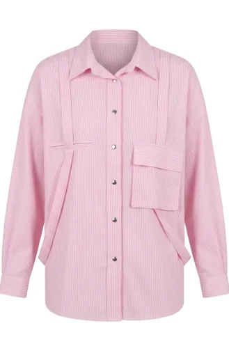 Gestreifte Bluse Mit Rundhalsausschnitt 71414-01 Rosa 71414-01
