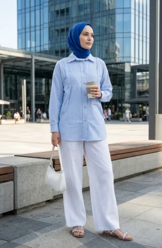 Gestreifte Bluse Mit Rundhalsausschnitt 71414-03 Blau 71414-03