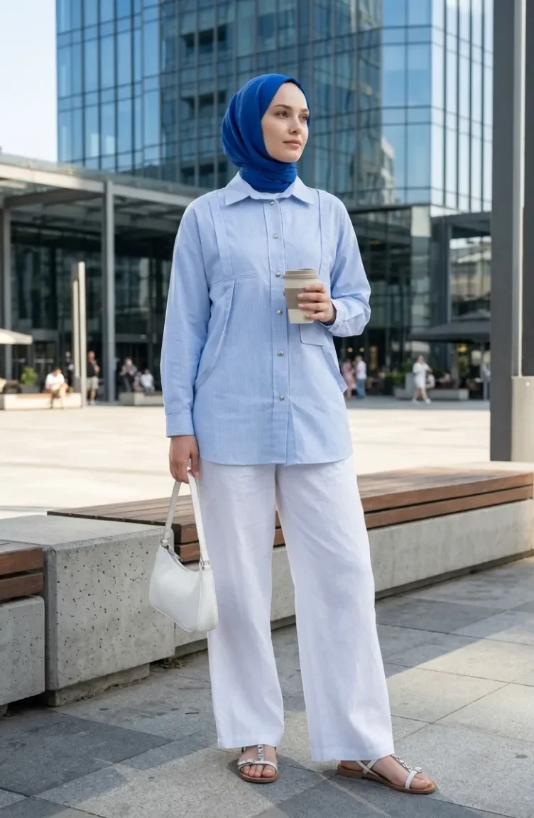 Gestreifte Bluse Mit Rundhalsausschnitt 71414-03 Blau 71414-03