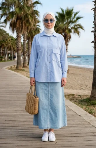 Gestreifte Bluse Mit Rundhalsausschnitt 71414-03 Blau 71414-03