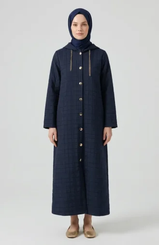 Manteau Matelassé à Capuche Avec Détail Chaîne 12033-01 Bleu Marine 12033-01