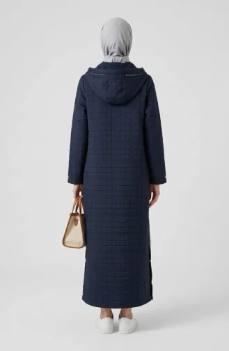 Manteau Matelassé à Capuche Avec Détail Chaîne 12033-01 Bleu Marine 12033-01