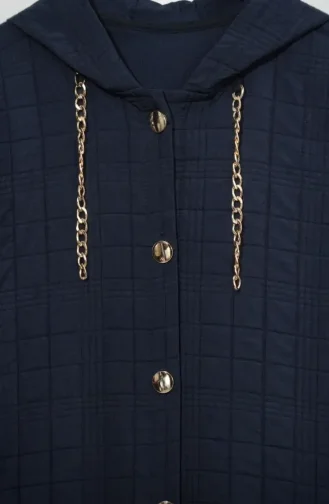 Manteau Matelassé à Capuche Avec Détail Chaîne 12033-01 Bleu Marine 12033-01