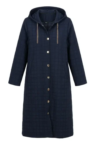 Manteau Matelassé à Capuche Avec Détail Chaîne 12033-01 Bleu Marine 12033-01