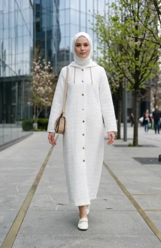 Gesteppter Kapuzenmantel Mit Kettendetail 12033-02 Creme 12033-02