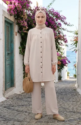 Aerobin Fabric Tunic And Pants Two-Piece Set 4146-02 Beige 4146-02