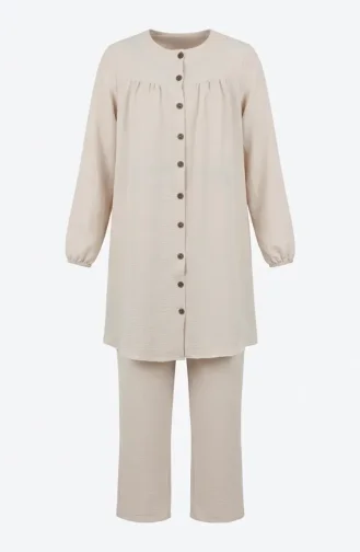 Aerobin Fabric Tunic And Pants Two-Piece Set 4146-02 Beige 4146-02