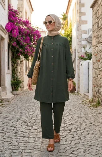 Ensemble Deux Pièces Tunique Et Pantalon En Tissu Aerobin 4146-03 Kaki 4146-03