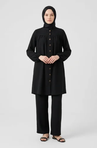 Aerobin Kumaş Tunik Pantolon İkili Takım 4146-04 Siyah