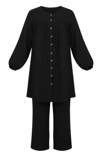 Aerobin Kumaş Tunik Pantolon İkili Takım 4146-04 Siyah