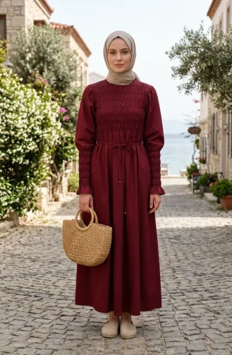 Gipe Detaylı Tesettür Elbise 71272-04 Bordo