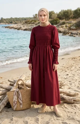 Gipe Detaylı Tesettür Elbise 71272-04 Bordo