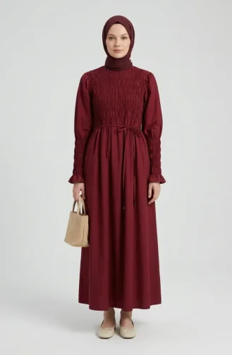 Gipe Detaylı Tesettür Elbise 71272-04 Bordo