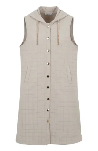 Gesteppte Geknöpfte Weste Mit Kettendetail 12031-03 Beige 12031-03