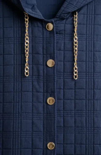 Quilted Buttoned Vest With Chain Detail 12031-04 Navy Blue 12031-04