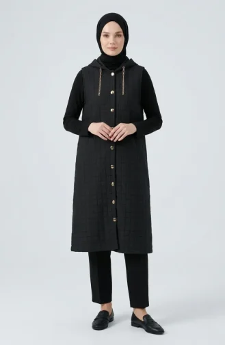 Gilet Matelassé Boutonné Avec Détail Chaîne 12031-05 Noir 12031-05